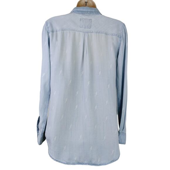 Rails SZ S Carter Chambray Denim Button Down White Lightening Bolts Lyocell - Picture 4 of 5